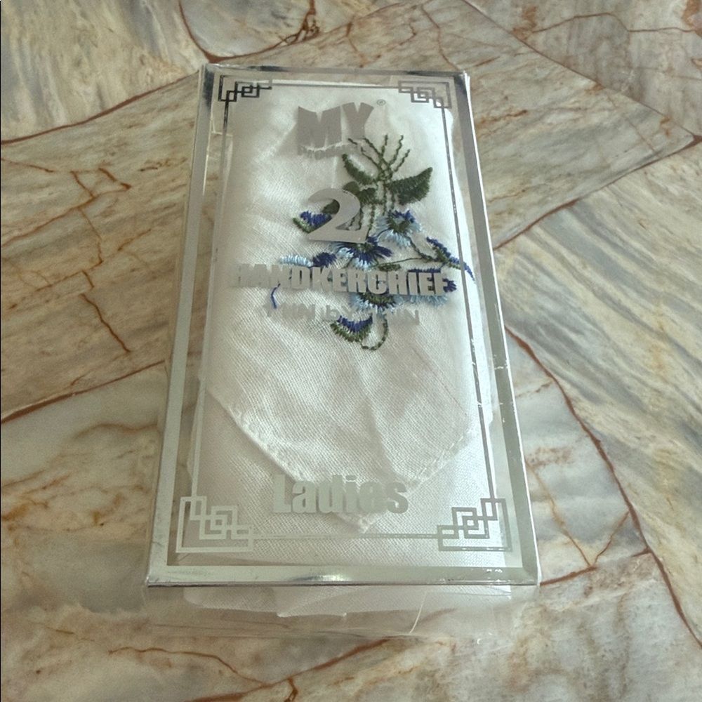 MY Products Ladies White Floral Embroidered Handkerchief 2 Pack 11x11 NIB